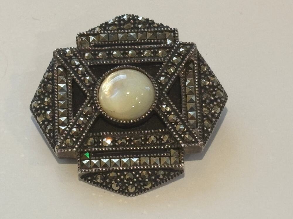 Vintage Judith Jack Art Deco Style Sterling Silver & Marcasite Brooch